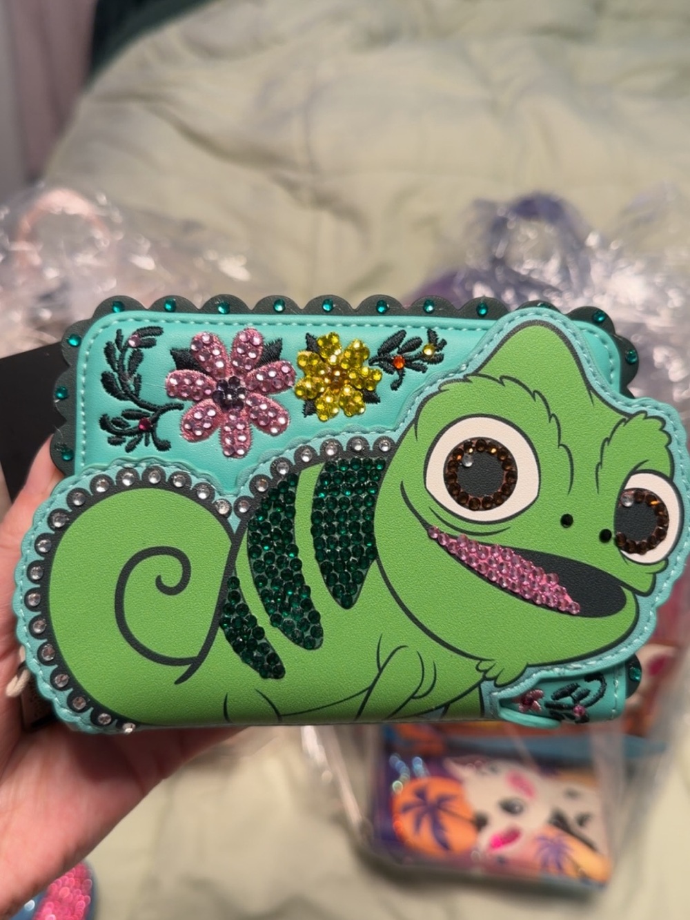 Loungefly Green Chameleon Wallet with Gem Accents
